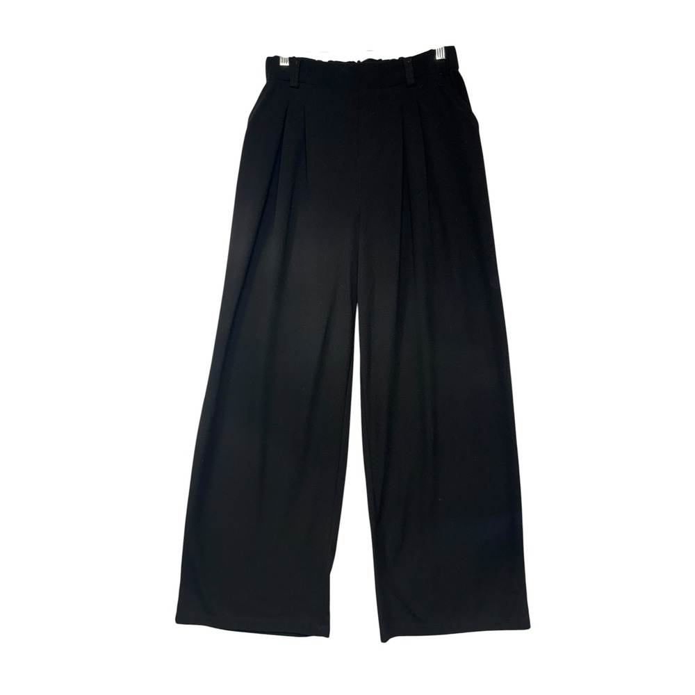 Halara Black Wide Leg Pleated Trousers Womens Medium Tall Elastic Waist Pants